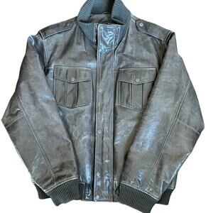 Knoles & Carter Bomber Coat 3XL Olive Green Leather Button Zip Up Quilted Men